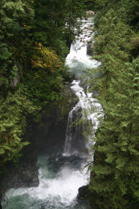 You will not miss hearing and seeing the falls at Lynn Canyon Park when you cross the suspension bridge. Photograph ©2013 by Brian Cohen.