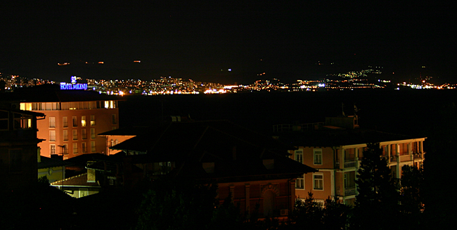This is also part of the view at night to which I was treated from the balcony of my room at the Hotel Opatija. The lights seen in the distance is from the city of Rijeka off to the east. Photograph ©2006 by Brian Cohen.