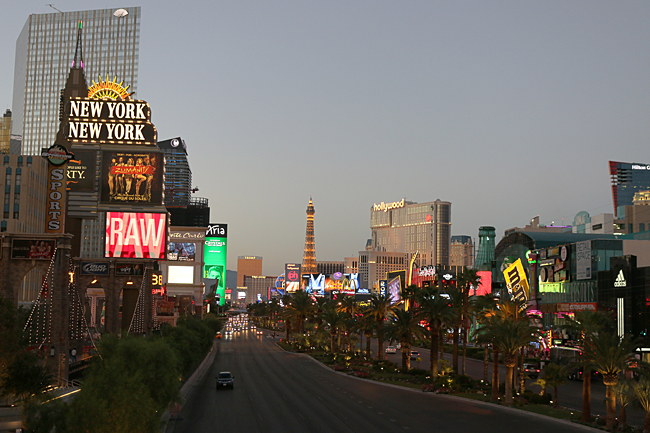 Las Vegas Strip at dusk, facing northward. Photograph ©2014 by Brian Cohen.