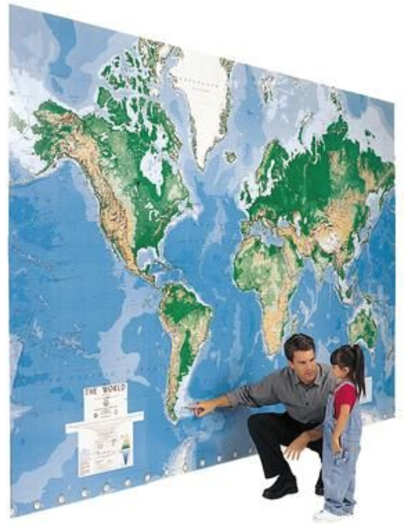 This is the only accurately detailed, eight-color mural of the world that covers nearly 9 by 13 feet of wall space. Capitals, countries, major cities, up-to-date political boundaries, time zones, shipping lanes, nautical miles, ocean depths and more are all clearly indicated at a scale of 160 statute miles to the inch; current as of 2014. 