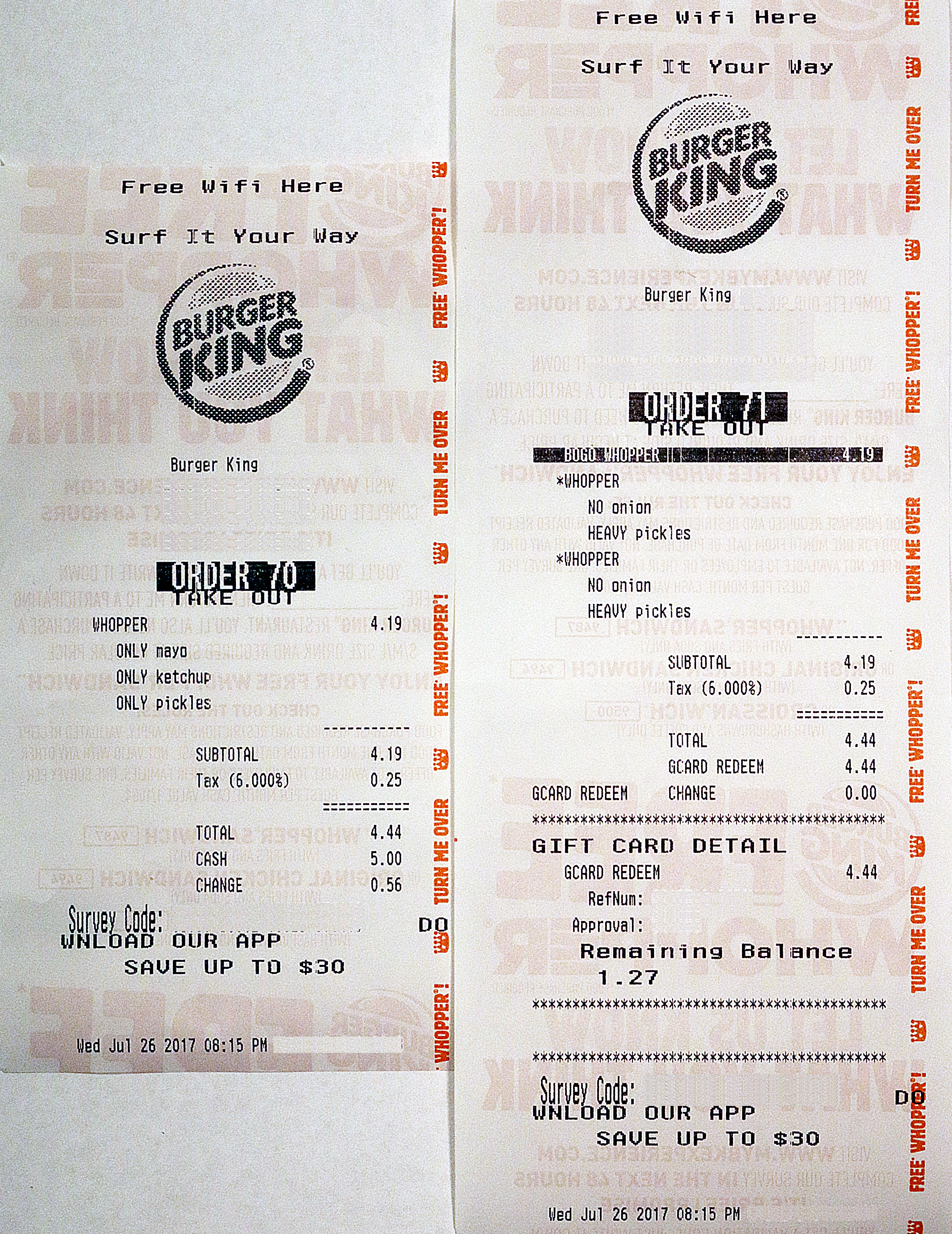 Burger King Receipt