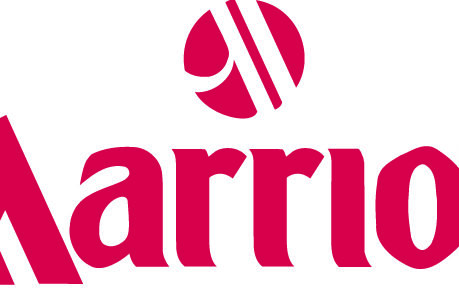 a pink and white logo