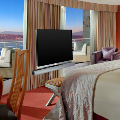 a room with a television on a stand