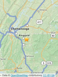 a map with a road and a city