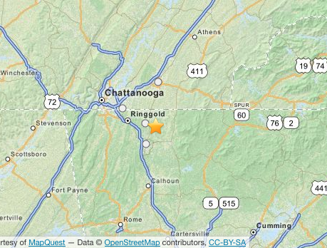 a map with a road and a city