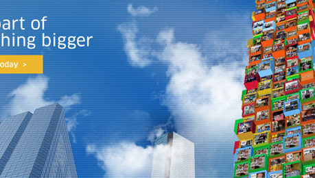 a tall building with many pictures