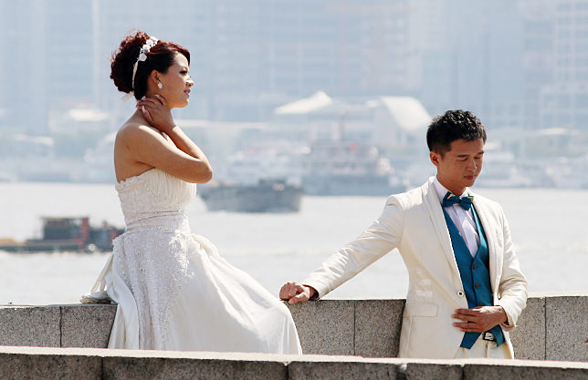 Shanghai China Bund bride groom