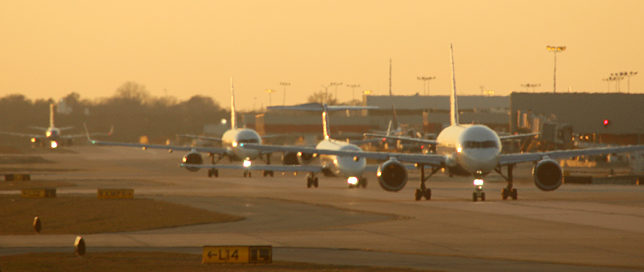 Airplanes on taxiway in Atlanta