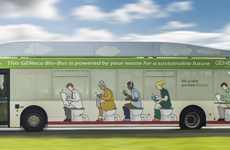 a bus with a picture of people on it