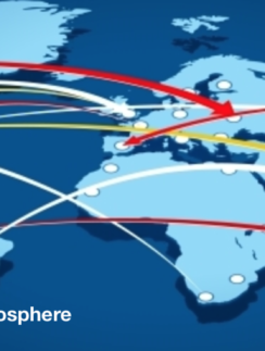 a map of the world with red arrows