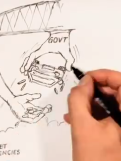 a hand drawing a sketch on a white board