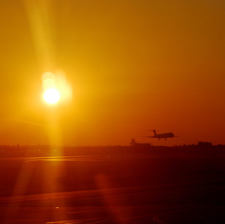 airplane sunset flight