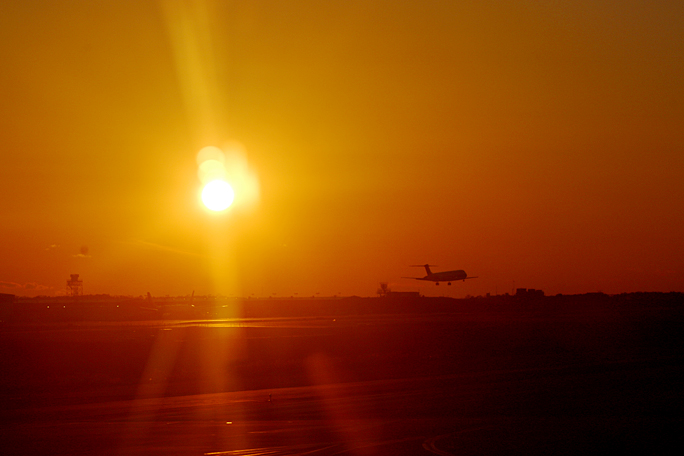 airplane sunset flight