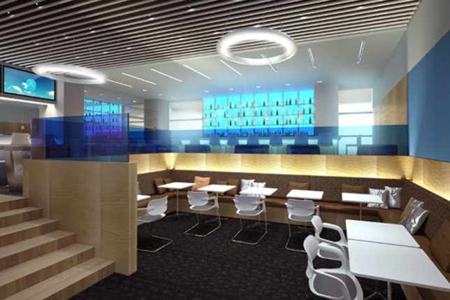 a room with tables and chairs