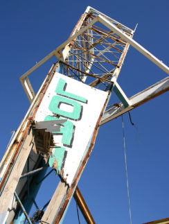 a sign on a metal structure