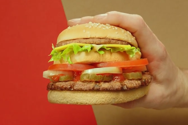 a hand holding a burger