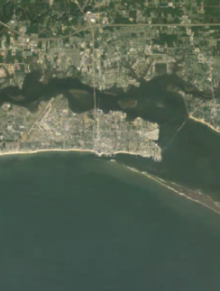 aerial view of a city and water