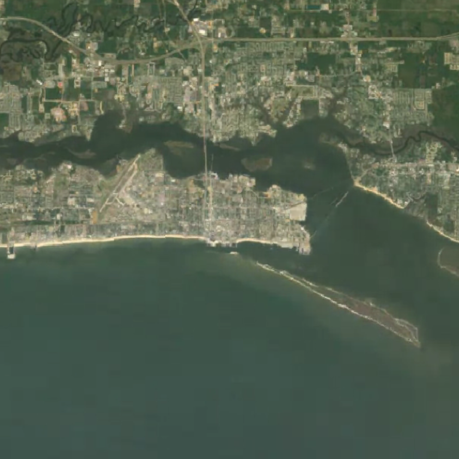 aerial view of a city and water