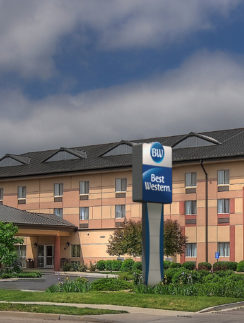 a building with a sign in front of it