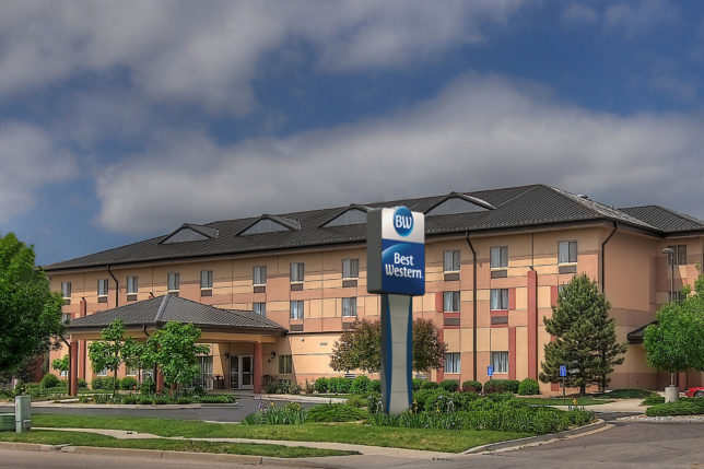 a building with a sign in front of it