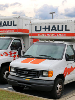 U-Haul trucks moving