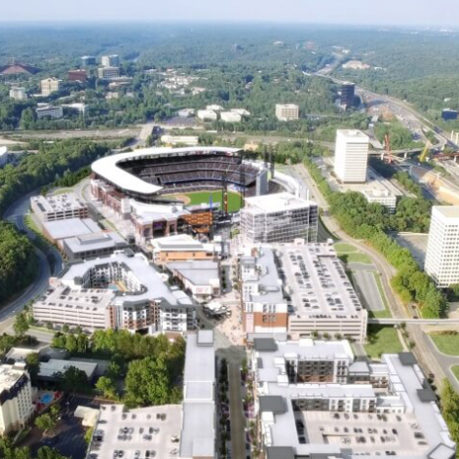 an aerial view of a stadium