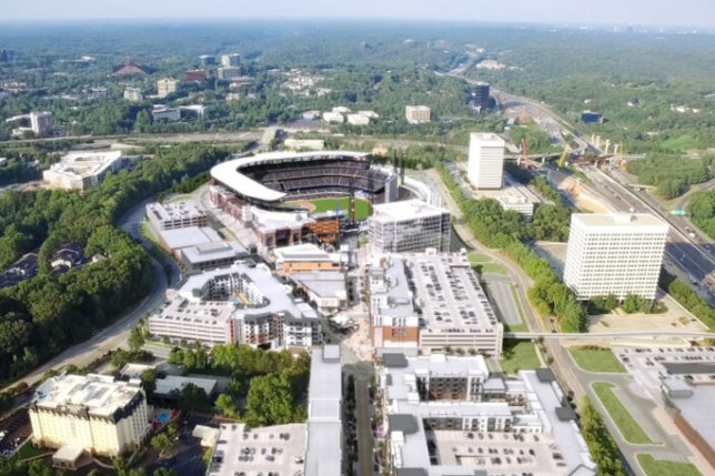 an aerial view of a stadium