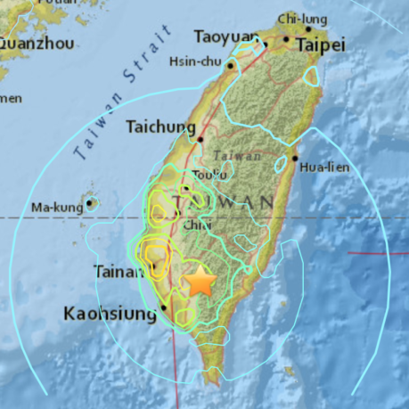 taiwan earthquake map 2016