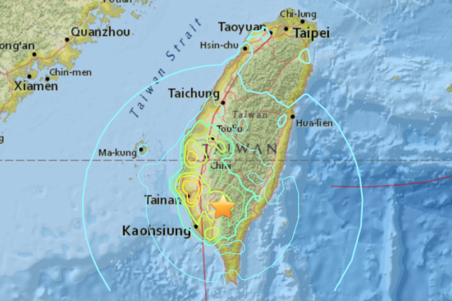 taiwan earthquake map 2016