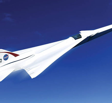 An artist’s concept of a possible Low Boom Flight Demonstration Quiet Supersonic Transport (QueSST) X-plane design