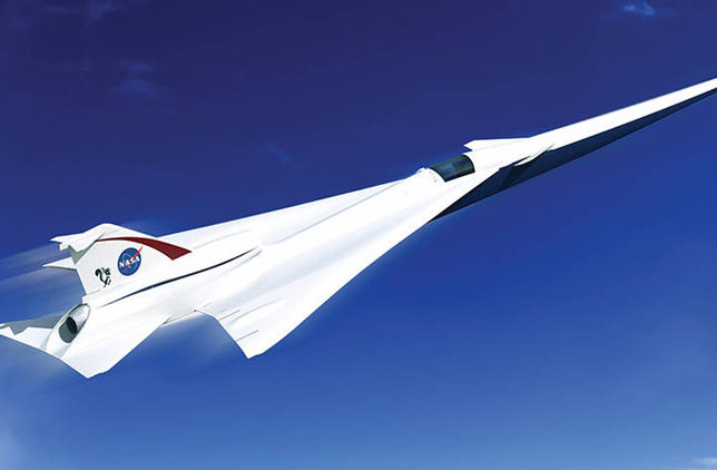An artist’s concept of a possible Low Boom Flight Demonstration Quiet Supersonic Transport (QueSST) X-plane design