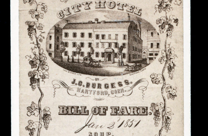 CIty Hotel Hartford Connecticut Menu 1851