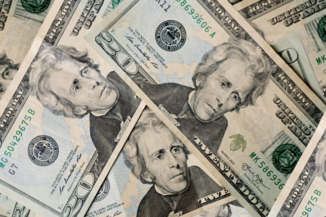 Twenty dollar bills currency cash money