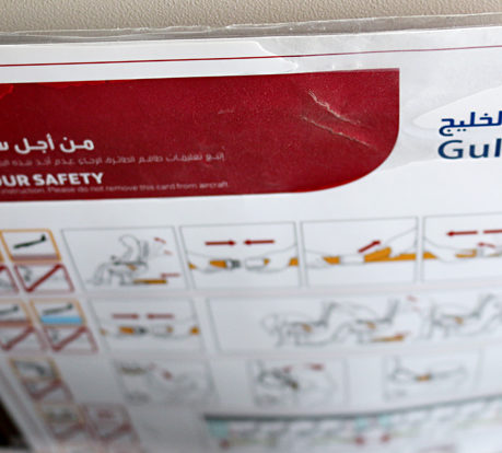 Gulf Air Airbus A320 passenger safety card