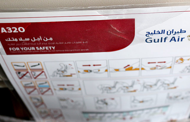 Gulf Air Airbus A320 passenger safety card