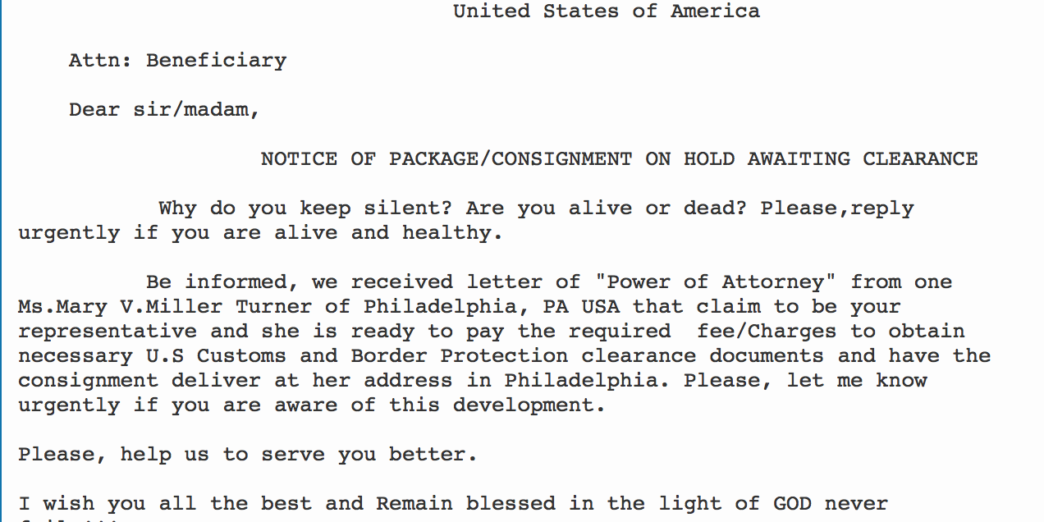 scam spam customs border patrol