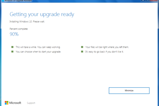 Screen shot of upgrading to Windows 10