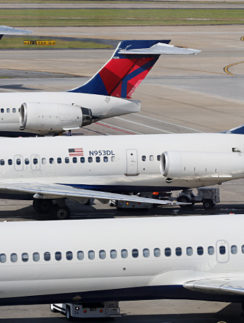 Delta Air Lines airplanes view from Sky Club Concourse B Atlanta airport
