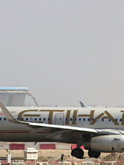 Etihad Airways airplane in Abu Dhabi