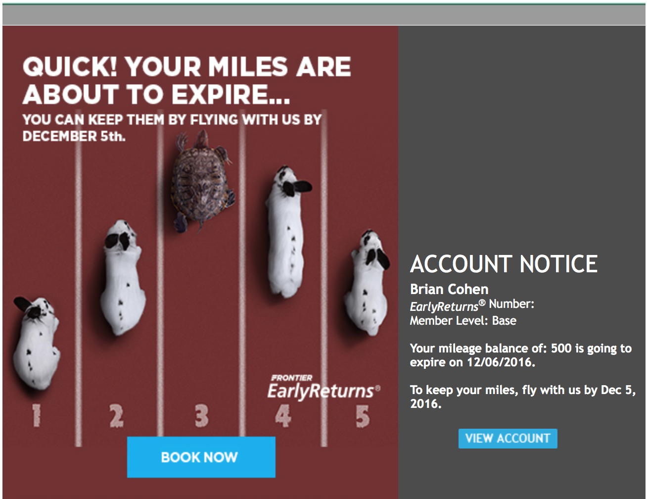 500 EarlyReturns miles about to expire