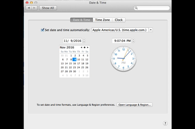 Date and time control panel