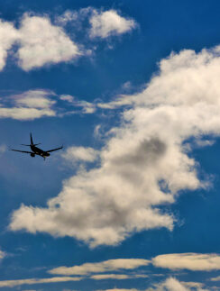 an airplane flying in the sky