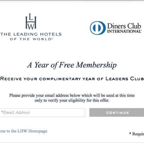 Complimentary free leaders club membership diners club