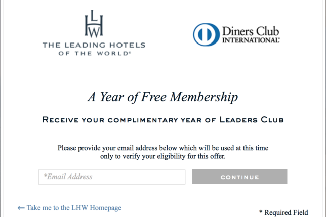 Complimentary free leaders club membership diners club
