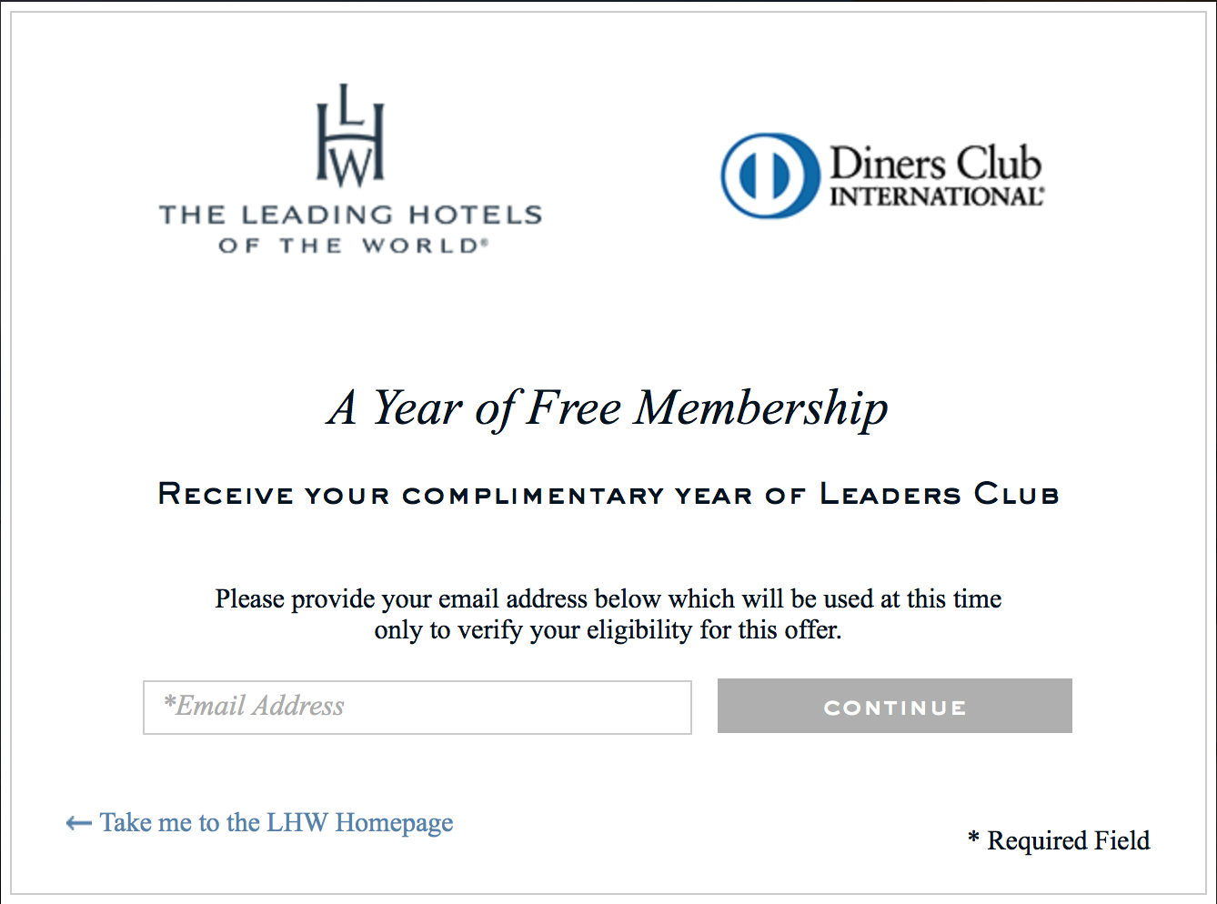 Complimentary free leaders club membership diners club