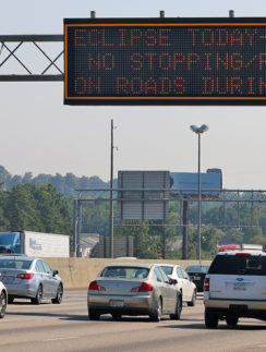 Solar eclipse sign on Interstate 85 highway