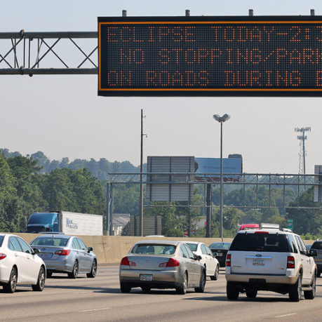 Solar eclipse sign on Interstate 85 highway