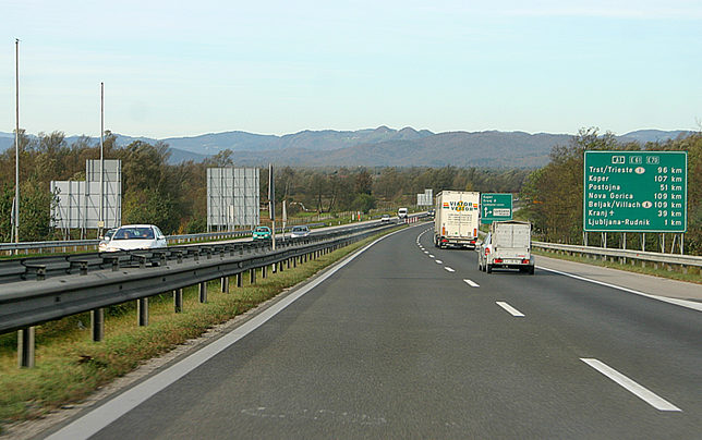 Highway in Slovenia heading to Austria and Italy