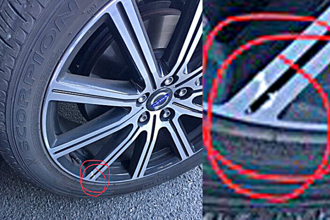 Scratch on rental car wheel