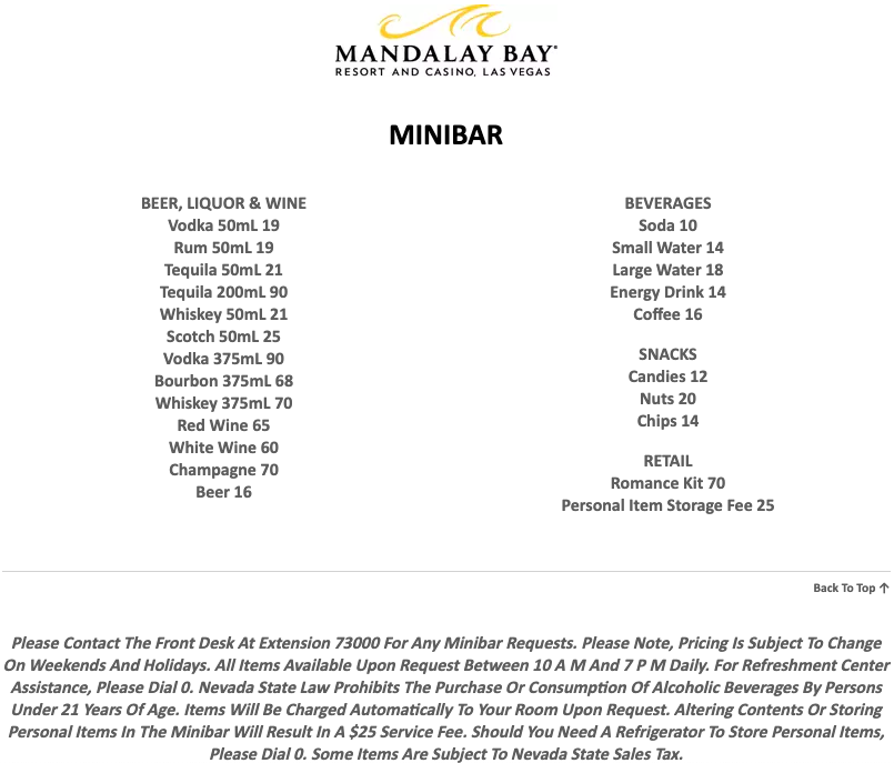 a menu with price list